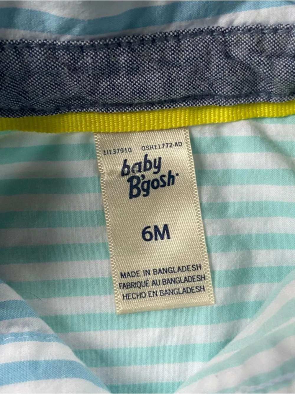 Oshkosh B'gosh Boys One Piece Size 6 Months Striped Shirt Rolled Sleeve Baby